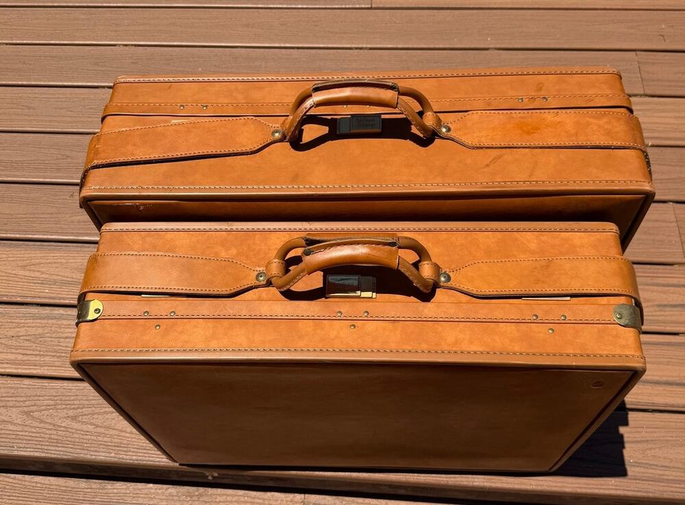 Vintage Hartmann All Leather Suitcase with Belting Luxury Luggage Tan 24" USA
